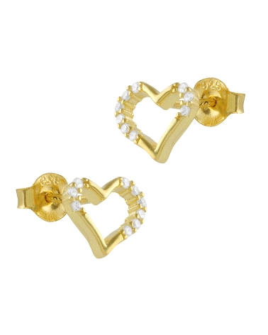 Pendientes Corazón de plata de ley y bañados en oro 18Kt. Su diseño original presenta un motivo en forma de corazón con circonit