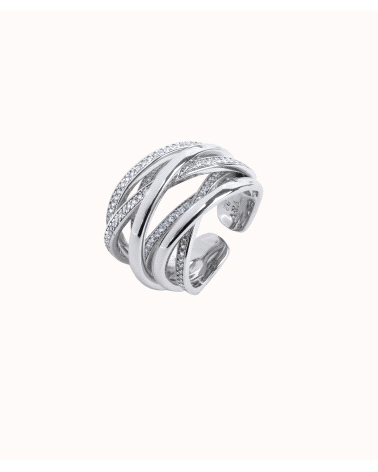 Anillo chapado en plata de ley 925 compuesto por tiras lisas y con circonitas. Será tu complemento ideal para lucir con tus look