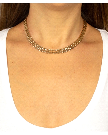 Collar chapado en oro 18 Kt cadena panther. Medida 38 cm + 5 cm de cadena ajustable. Un complemento perfecto para completar tant